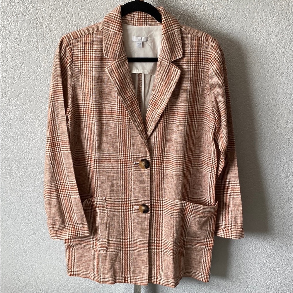 J. JILL  Henna Orange Plaid Relaxed fit Boyfriend Blazer XS